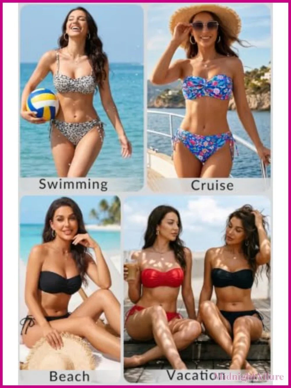 Bandeau Bikini Set Tie Side Two Piece Swimwear with Removable Cups